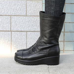 제이슈 /  빠른배송 소가죽 기모안감 리사 통굽 미들부츠 5cm