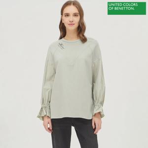 베네통 마들렌 우븐 배색 티셔츠 BATS56161_LK