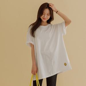 [저스트원] 해피 스마일자수 반팔티(단가라/무지)