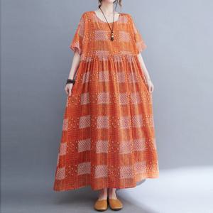 [쿠잉]238113 여성 빅사이즈 롱원피스 사각패턴 엄마원피스