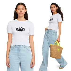 MSGM 여성 코튼 크롭 스모크 스티치 티셔츠 3442MDM73