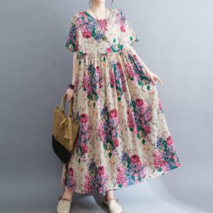 [쿠잉]빅사이즈 여성 롱 원피스 핑크플라워 중년원피스