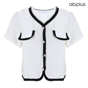 [ab.plus] 브이넥 배색 포인트 블라우스 (LSX2MB94A)