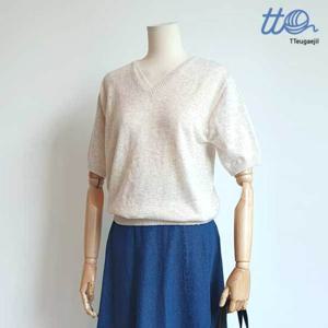 TT뜨개질 심플 브이넥 니트 T23KVN41AX