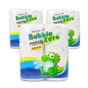 버블제로 키친타월 100매x2롤 3개 키친타올 핸드타올 주방타월