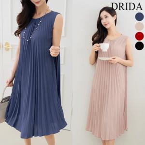 [드리다]드리다 여자 여름 나시 빅사이즈 쉬폰 플리츠 민소매 롱