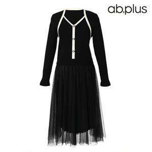 [ab.plus] 니트 배색 하프 쉬폰 라인 원피스 (LSX3MO46A)