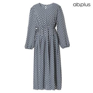 [ab.plus] 라운드넥 패턴 리본끈 디테일 원피스 (LSX3MO48A)