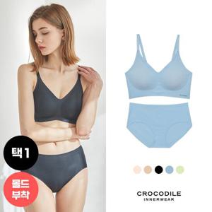 [크로커다일 이너웨어]라이크라 쉘론 몰드부착 스트랍 감탄브라+팬티 2종세트 택1