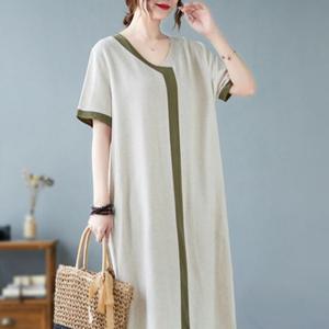 여성원피스 G125709 빅사이즈 라인배색 린넨 롱원피스