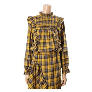 [시에로]체크 요크 두줄스모킹 블라우스(SH1SHF036)