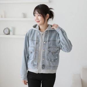 [옷자락]여자 후디집업 라이트블루 슬림 청자켓 코디 점퍼