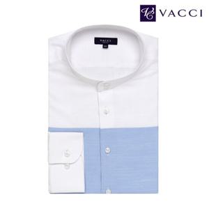 바찌 면혼방 차이나카라 블록 슬림긴팔셔츠 화이트 VD1H1PS136A0