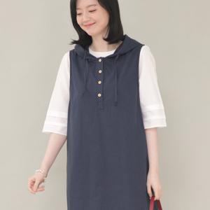 애비뉴투지 엄마옷 순 면 후드 단추 봄 여름 조끼 원피스 K04413