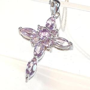 [블루케이] 자수정 원석 목걸이240325-07십자가작품