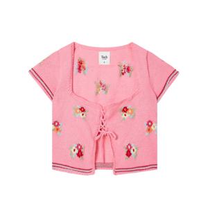 라움 여성  TACH 핑크 자수패턴 면 반팔가디건 CWSW3E594P2