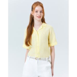 헤지스 여성 24SS 클리어런스린넨옐로우 단색 반팔 셔츠 HSSH4BC44Y1