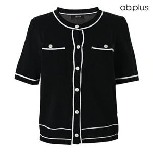 [ab.plus] 라운드넥 배색 라인 반팔 가디건 (LSY2MW83A)