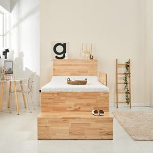 (착불)로쏘가구 윌르 싱글 1000 3단 수납형 침대 참죽 원목 프레