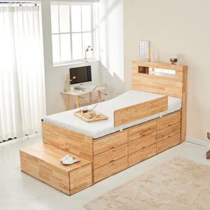 (착불)로쏘가구 스투아 싱글 1000 3단 수납형 LED 침대 참죽 원