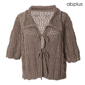 [ab.plus] 시스루 리본끈 포인트 반팔 가디건 (LSY2MY33A)