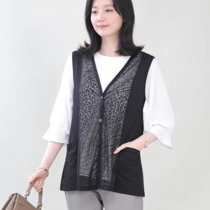 애비뉴투지 엄마옷 호피 시스루 쉬폰 브이 여름 조끼 V06458