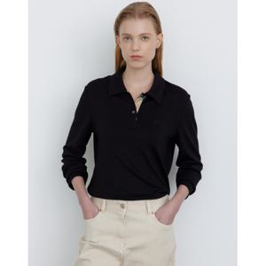 닥스 여성 24FW 클리어런스울 블랙 로고자수 긴소매 카라 티셔츠 DLTS4DE81BK