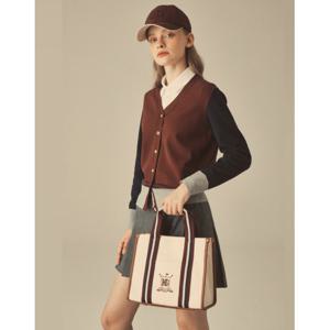헤지스 골프 여성 24FW 아이보리 여성 캔버스 스트랩 컬러배색 토트백 HWBA4F501IV