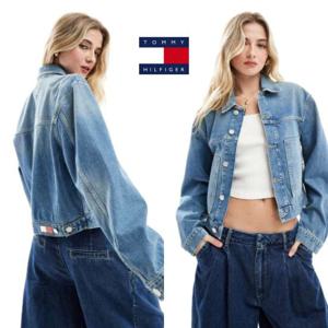 타미힐피거 133831160 여자 크롭 카펜터 데님 트러커 자켓