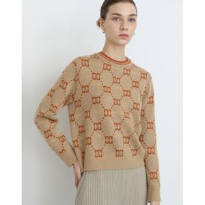 닥스 여성 24FW 역시즌세일울 100% 오렌지 체크 & DD패턴 울100 리버시블 (양면) 니트 DLSW4D913O2