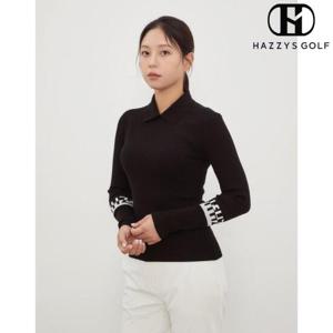 [헤지스골프] (HWSW4C922BK) 블랙 여성 골조직 카라 니트