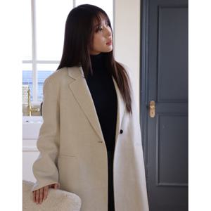 헤지스 여성 24FW 역시즌특가캐시미어 블렌디드 싱글 핸드메이드 롱코트 크림 HSCO4D0C1CR