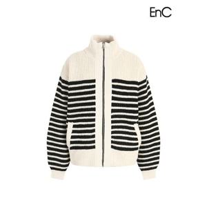 [이앤씨]EnC 아이보리 ST패턴 니트배색 덕다운점퍼 ENJJ34V02V