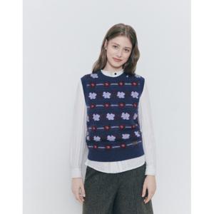 헤지스 여성 24FW 역시즌특가플라워 베스트 네이비 HSSW4DL81N2