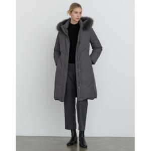 닥스 여성 24FW 폭스FUR구스다운 그레이 탈착 후드 논퀼팅 롱 헤비다운 점퍼 DLJU4D015G3