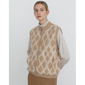 닥스 여성 24FW 역시즌세일베이지 아가일패턴 울혼방 집업베스트 DLSW4D105I2