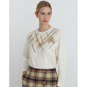 닥스 여성 24FW 클리어런스울 크림 에스닉 체크 긴소매 티셔츠 DLTS4D103CR