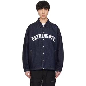 25 SS BAPE 남성 블루 루즈 핏 코치 데님 재킷 242546M177006