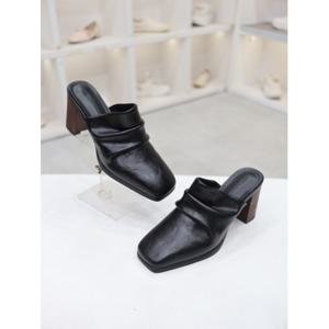 [코디엘루]소가죽 셔링 미들힐 여성 블로퍼 8cm CDSP100334