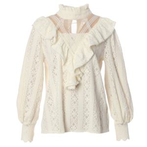 페이지플린  (F4DBL002) 반하이넥 레이스 프릴 블라우스