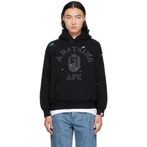 25 SS BAPE 남성 블랙 컬리지 디스트레스 후디 242546M202031