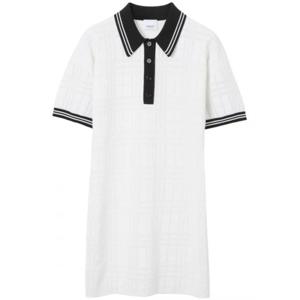 [BURBERRY] 여성 폴로 셔츠 체크 stripetrim 원피스 8072651 A1464 화이트 /9