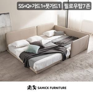 [삼익가구]루시 슬림형 저상형 패밀리 침대 SS+Q(필로우탑 7존 독립 매트리스)+가드1+풋가드1