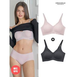 [크로커다일 이너웨어]감탄 에어라이트 몰드부착 스트랩 브라 1+ 1 퍼플그레이&블랙