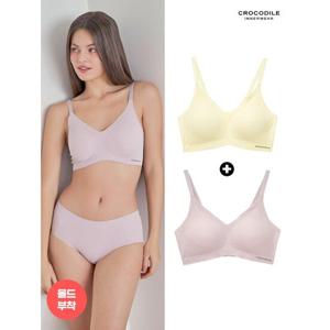 [크로커다일 이너웨어]감탄 에어라이트 몰드부착 스트랩 브라 1+ 1 레몬&퍼플그레이