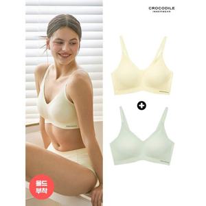 [크로커다일 이너웨어]감탄 에어라이트 몰드부착 스트랩 브라 1+ 1 레몬&올리브그린