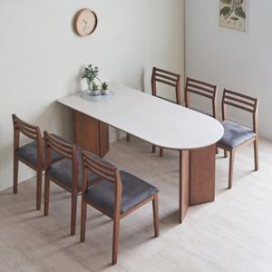 라엘 반타원 세라믹 6인용 식탁테이블 세트 C형 (테이블+의자6개