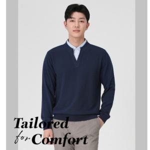 [피에이티]남성 면 혼방 이중에리 니트 스웨터 1K13601