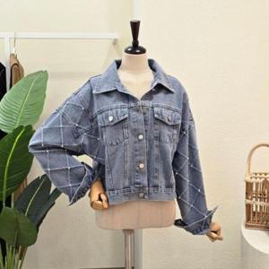 포커스 FS5A3JK30496 진주 디테일 데님 재킷