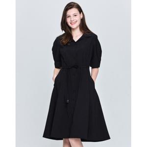 헤지스 여성 25SS 베이직 경량 셔츠형 반팔 원피스 블랙 HSDR5B302BK